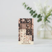 Carte De Visite Vêtements faits main en patchwork marron rose (Debout devant)