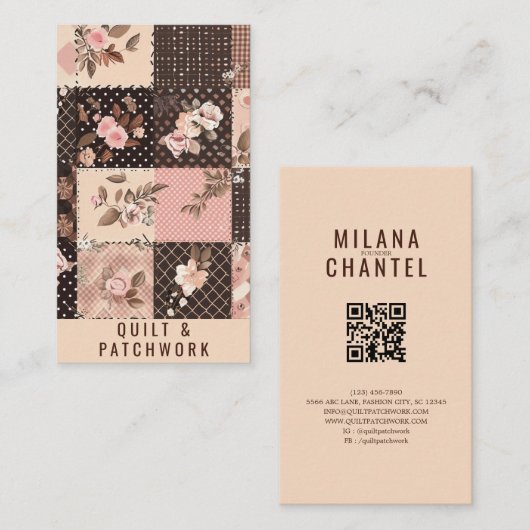 Carte De Visite Vêtements faits main en patchwork marron rose (Devant / Derrière)