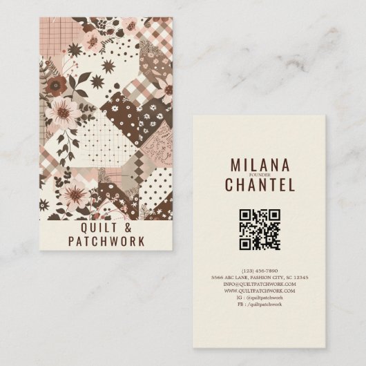Carte De Visite Vêtements faits main en patchwork marron rose (Devant / Derrière)