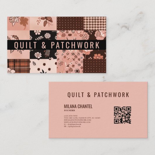 Carte De Visite Vêtements faits main en patchwork marron rose (Devant / Derrière)
