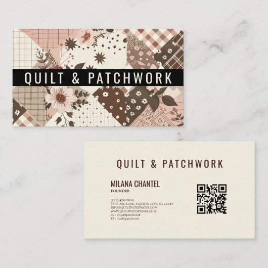 Carte De Visite Vêtements faits main en patchwork marron rose (Devant / Derrière)