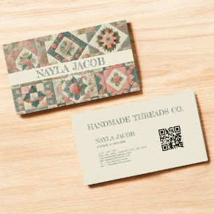 Carte De Visite Vêtements faits main en patchwork vert rose