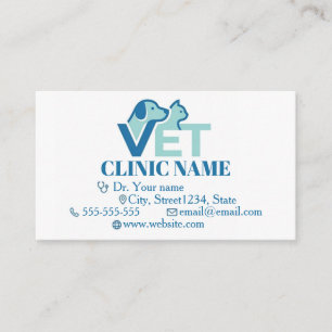 Carte de visite vétérinaire bleue minimaliste pers
