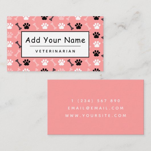 Carte De Visite Vétérinaire Cute Paw Bone Joli Vet Motif (Devant / Derrière)