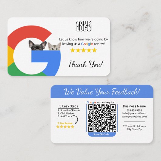 Carte De Visite Vétérinaire Google Modèle d'examen avec code QR (Devant / Derrière)