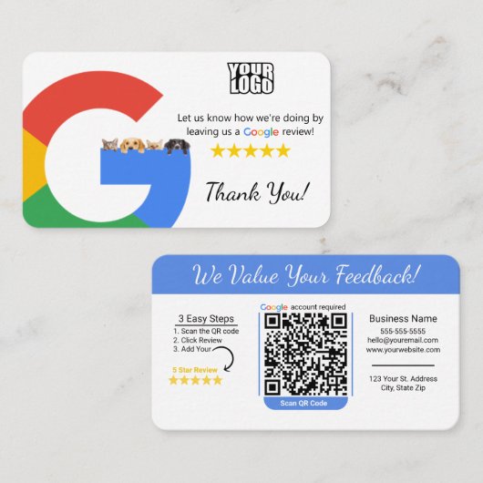 Carte De Visite Vétérinaire Google Modèle d'examen avec code QR (Devant / Derrière)