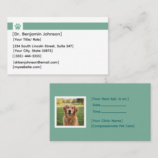 Carte De Visite Veterinarian Appointment Card | Photo Template (Devant / Derrière)
