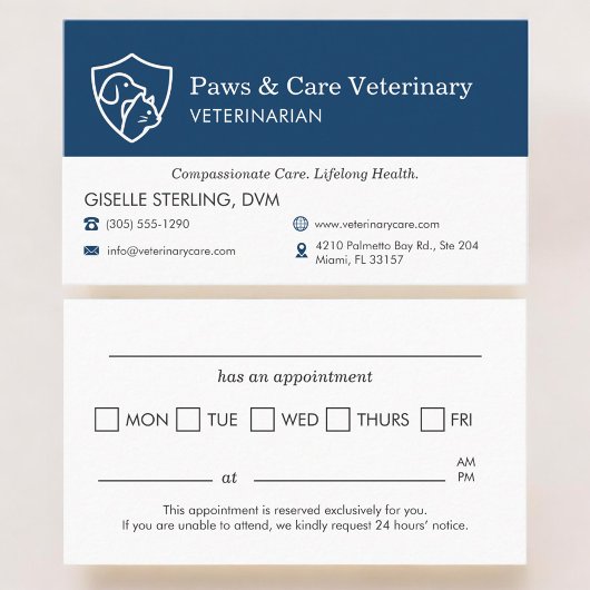 Carte De Visite Veterinary Office Pet Visit Reminder Appointment