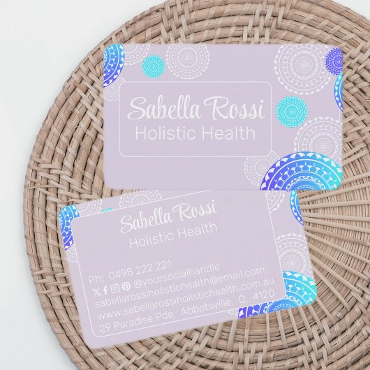 Carte De Visite Vibrant Aqua Blue Random Mandala sur rose