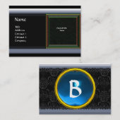Carte De Visite VIBRANT DAMASK MÉMOIRE MONOGRAMME gem bleu (Devant / Derrière)