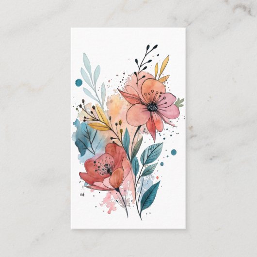 Carte De Visite Vibrant Floral Watercolor Design (Devant)