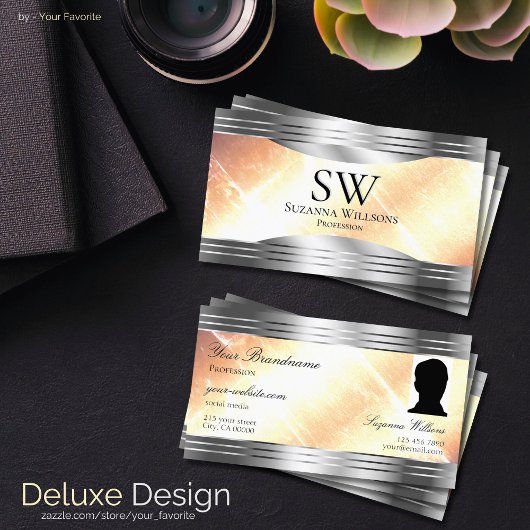 Carte De Visite Vibrant ivoire Pêcher les frontières argentées Mon