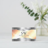 Carte De Visite Vibrant ivoire Pêcher les frontières argentées Mon (Debout devant)