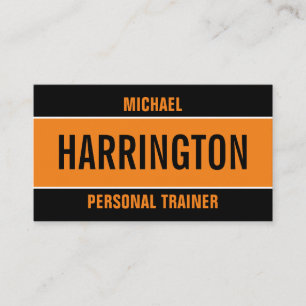 Carte De Visite Vibrant moderne Orange et Black Personal Trainer B