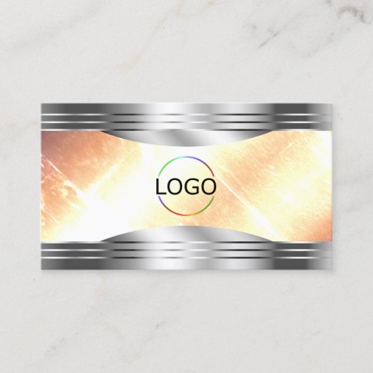 Carte De Visite Vibrant Peach Silver Borders Logo QR Code (Devant)