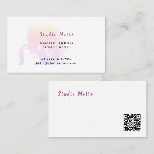 Carte De Visite Vibrant Rainbow Subtle Luxury Salon QR Code (Devant / Derrière)