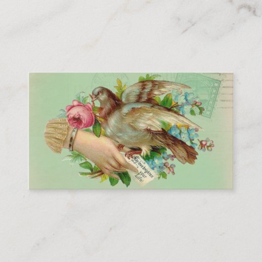 Carte De Visite Victorian Valentine Bird et rose (Devant)
