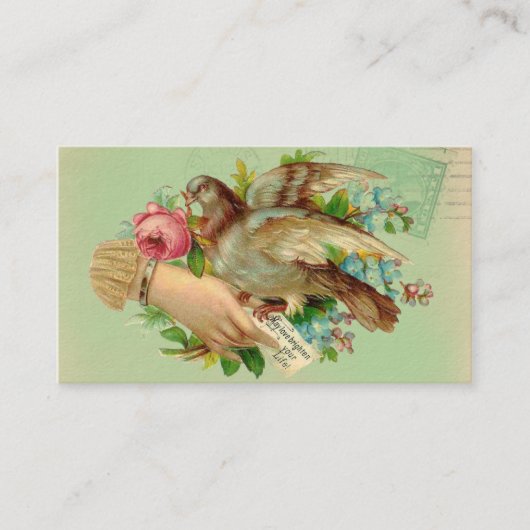 Carte De Visite Victorian Valentine Bird et rose (Devant)