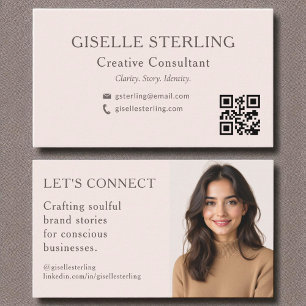 Carte De Visite Vide rose QR Code minimum photo professionnelle