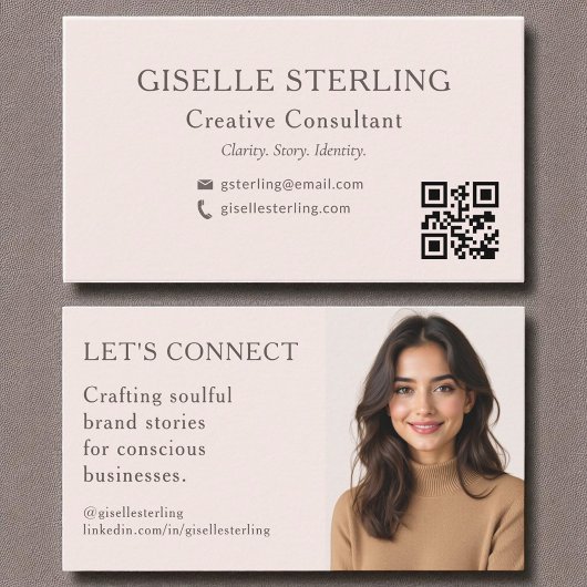 Carte De Visite Vide rose QR Code minimum photo professionnelle