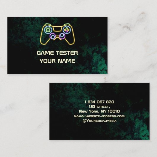 Carte De Visite Vidéo Tester Green Neon (Devant / Derrière)
