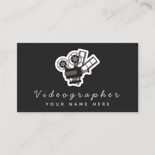 Carte De Visite Vidéographe Simple Noir & Blanc Médias Sociaux (Devant)