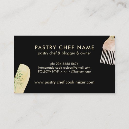 Carte De Visite Viennoiserie moderne noire Chef pâtisserie boulang (Dos)