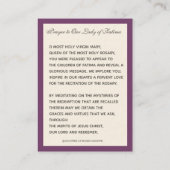 Carte De Visite Vierge religieuse Marie Fatima Prière catholique  (Dos)