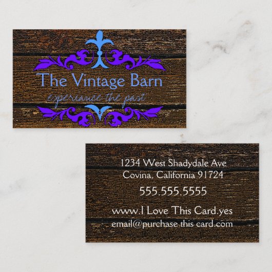 Carte De Visite Vieux bois et Florish bleu (Devant / Derrière)