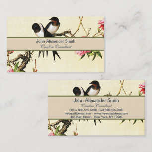 Carte De Visite Vieux hirondelles et fleurs de pêcher chinois
