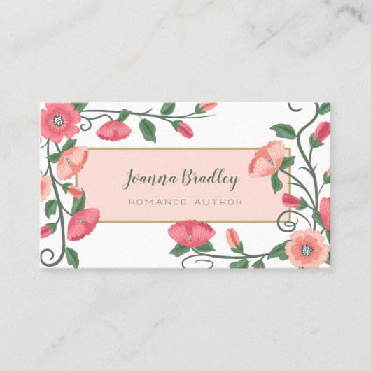 Carte De Visite Vignes à fleurs vertes rose Peach (Devant)