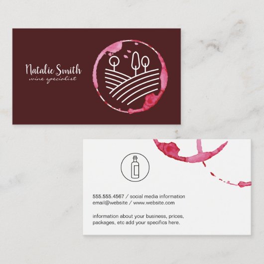 Carte De Visite Vignobles en Tige Logo Rouge foncé (Devant / Derrière)