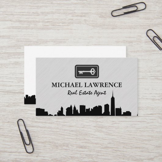 Carte De Visite Ville Skyline | Clé (Devant/Arrière en situation)