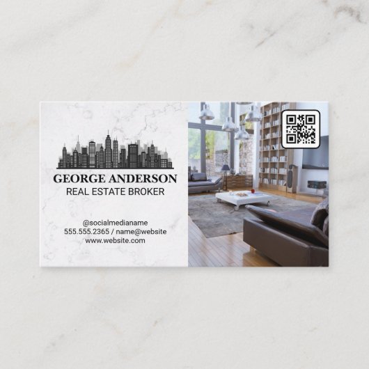 Carte De Visite Ville Skyline | Salon | Code QR (Devant)
