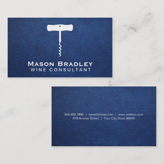 Carte De Visite Vin à vin | Texture en cuir bleu (Devant / Derrière)