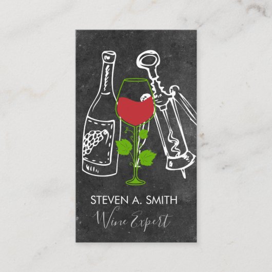 Carte De Visite Vin | Bouteille de vin et ardoise d'ouverture (Devant)