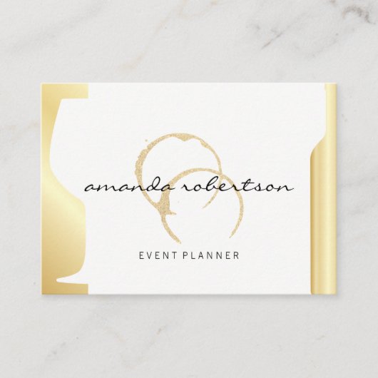 Carte De Visite Vin étincelant Tige or métal Vin bouteille verre (Devant)