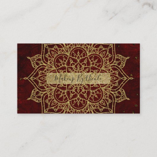 Carte De Visite Vin profond Rouge Mandala & Gold Glam Moderne Chic (Devant)