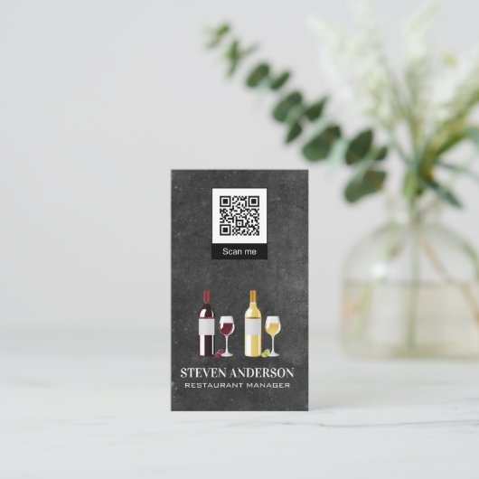 Carte De Visite Vin rouge et blanc | Restaurant | code qr (Debout devant)
