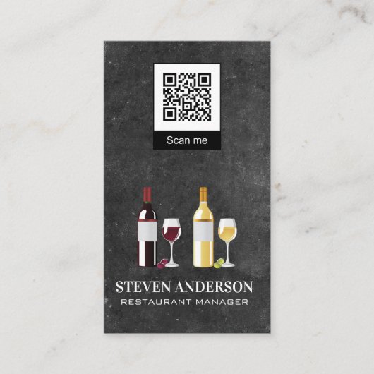 Carte De Visite Vin rouge et blanc | Restaurant | code qr (Devant)