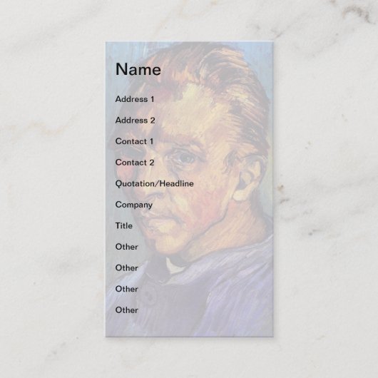 Carte De Visite Vincent Van Gogh - Autoportrait sans barbe (Devant)