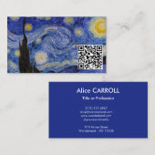Carte De Visite Vincent Van Gogh - La nuit étoilée - Code QR (Devant / Derrière)