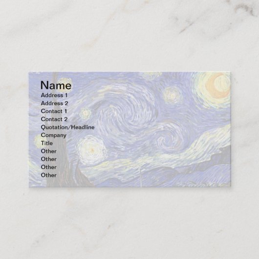 Carte De Visite Vincent Van Gogh - Le Starry Night Fine Art (Devant)