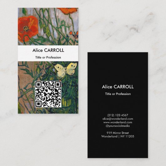 Carte De Visite Vincent van Gogh - Papillons & Poppies - Code QR (Devant / Derrière)