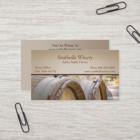 Carte de visite vinicole Barrels (Devant/Arrière en situation)