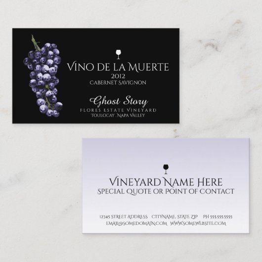 Carte De Visite vino de la muerte (Devant / Derrière)