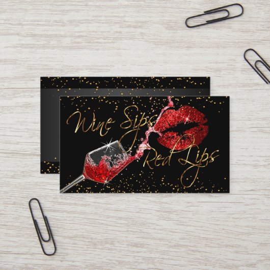 Carte De Visite Vins et lèvres rouges (Devant/Arrière en situation)