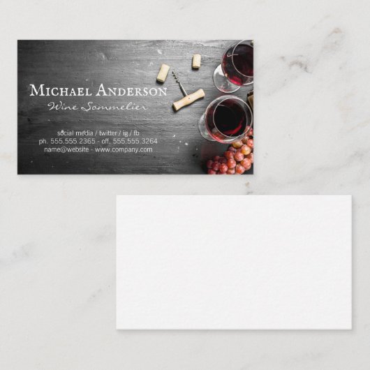 Carte De Visite Vins sur table | Ouverture de vin de liège (Devant / Derrière)