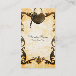 Carte de visite vintage antique Heart Lock & Key