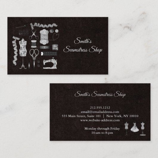 Carte de visite vintage Blackboard Seamstress (Devant / Derrière)